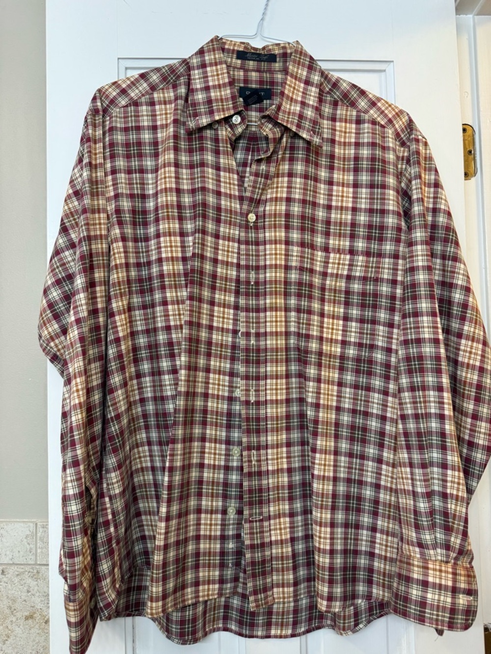 Gant Men's Plaid Button-Down Shirt - Burgundy, Cream & Green